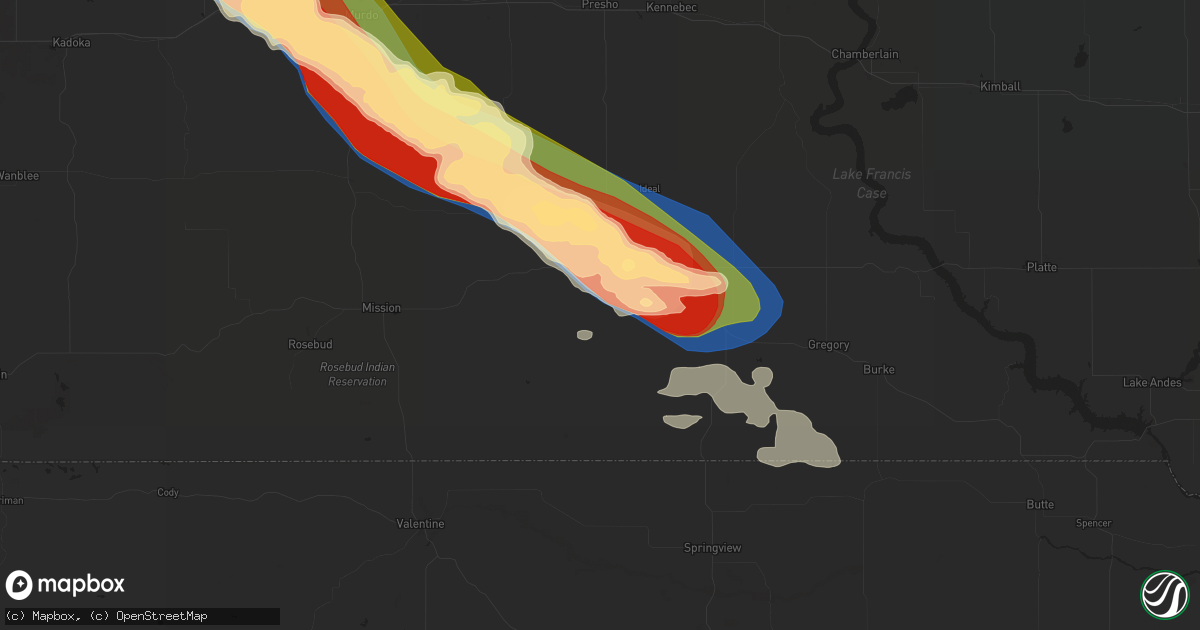 Hail map in Winner, SD on July 29, 2024