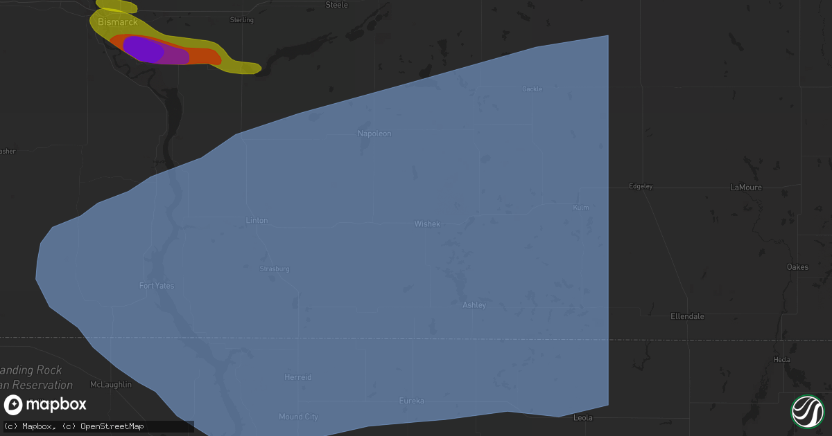 Hail map in Wishek, ND on July 29, 2024