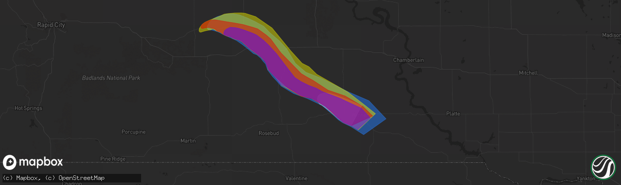 Hail map in Wood, SD on July 29, 2024