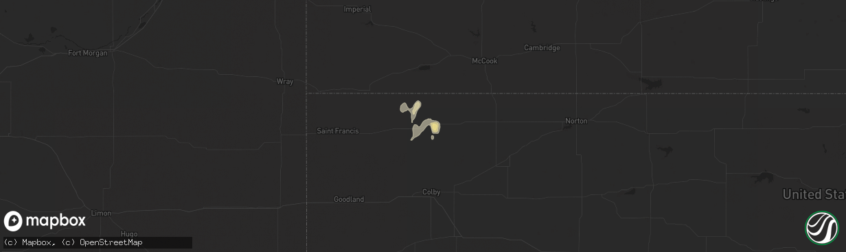 Hail map in Atwood, KS on July 29, 2025