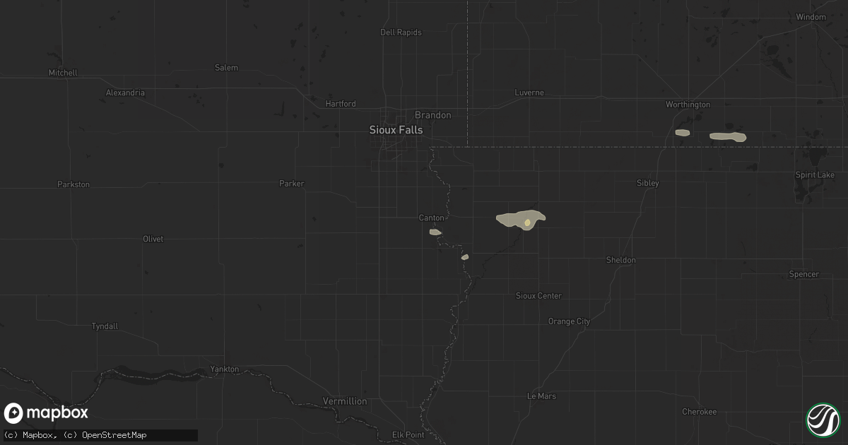 Hail map in Canton, SD on July 29, 2025