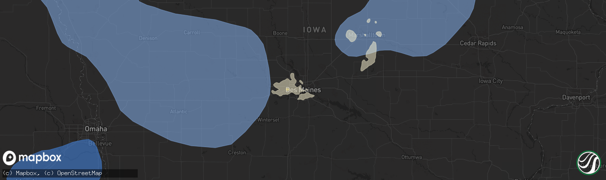 Hail map in Des Moines, IA on July 29, 2025