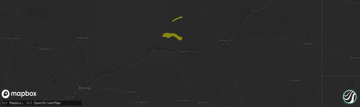 Hail map in Forsyth, MT on July 29, 2025