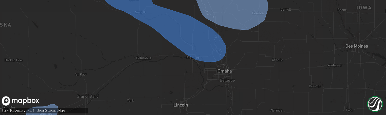 Hail map in Fremont, NE on July 29, 2025