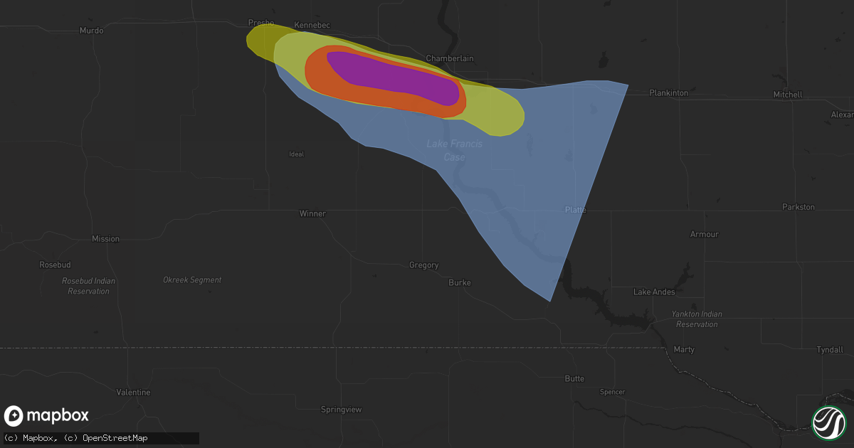 Hail map in Gregory, SD on July 29, 2025