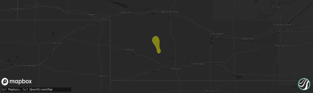 Hail map in Hayes Center, NE on July 29, 2025
