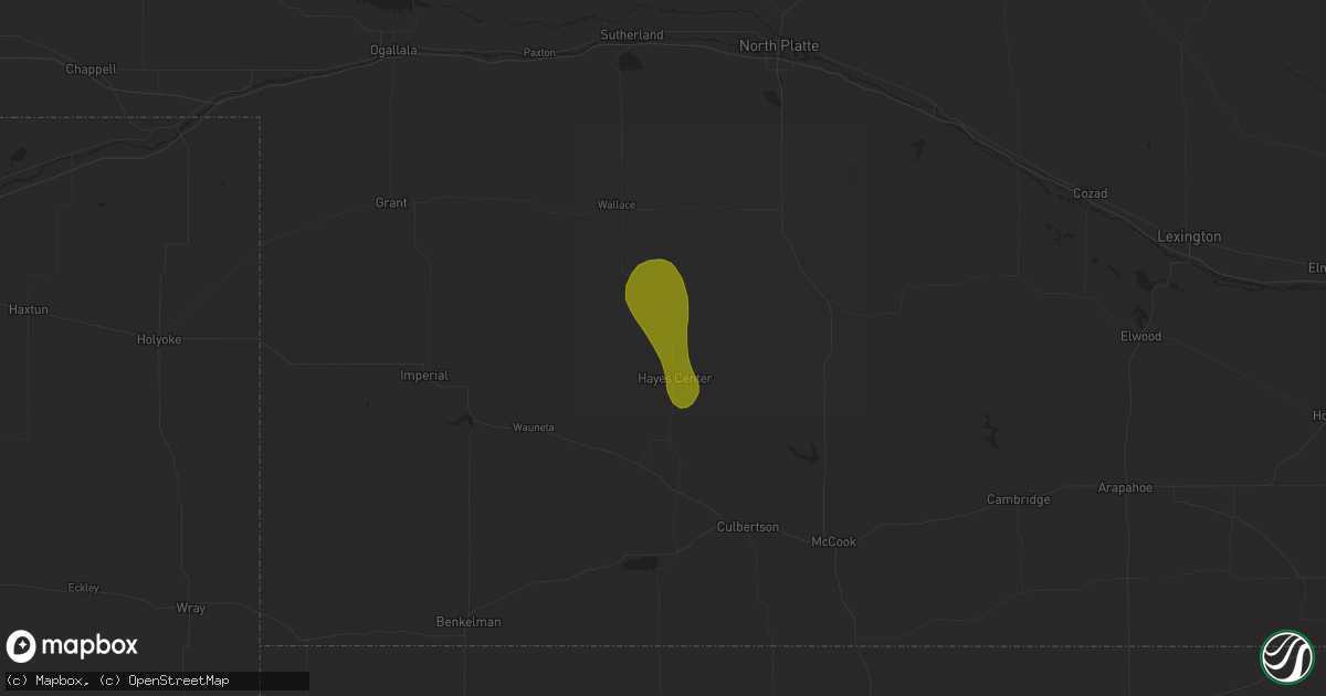 Hail map in Hayes Center, NE on July 29, 2025