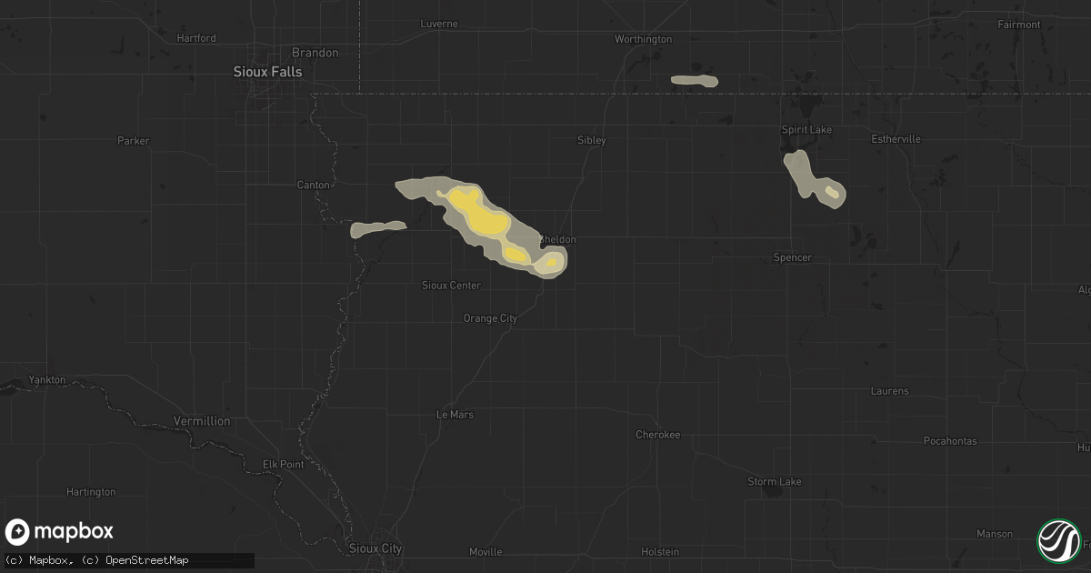 Hail map in Hospers, IA on July 29, 2025