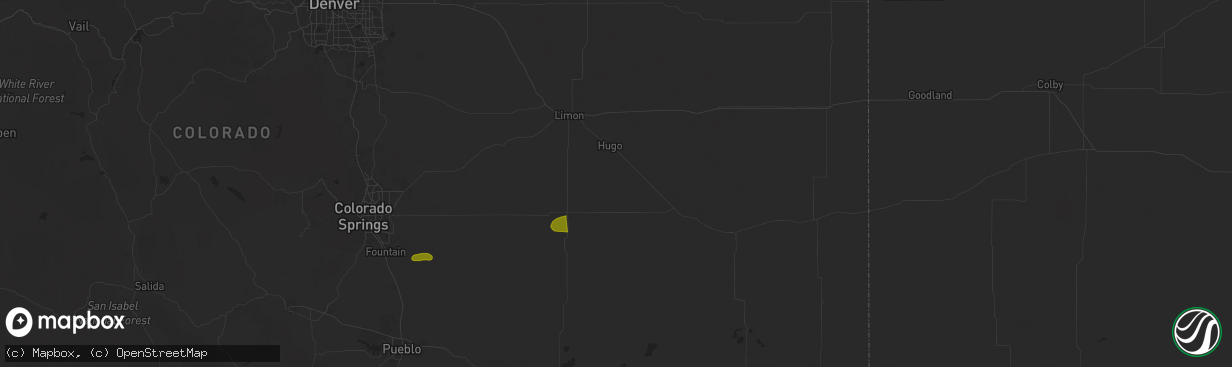 Hail map in Hugo, CO on July 29, 2025