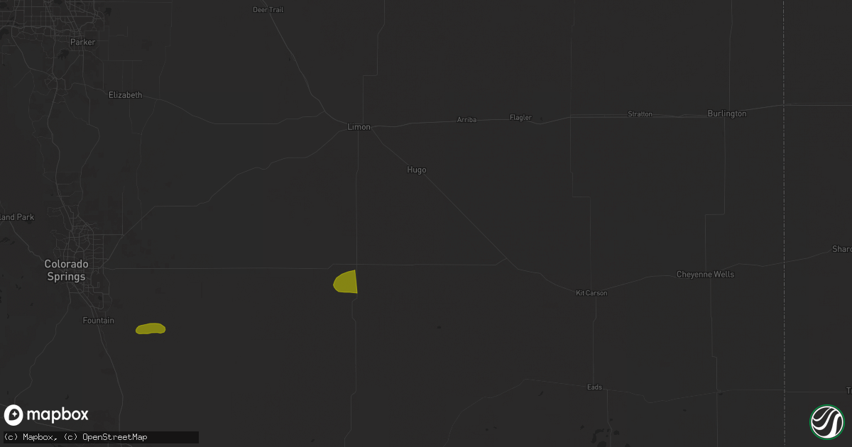 Hail map in Hugo, CO on July 29, 2025