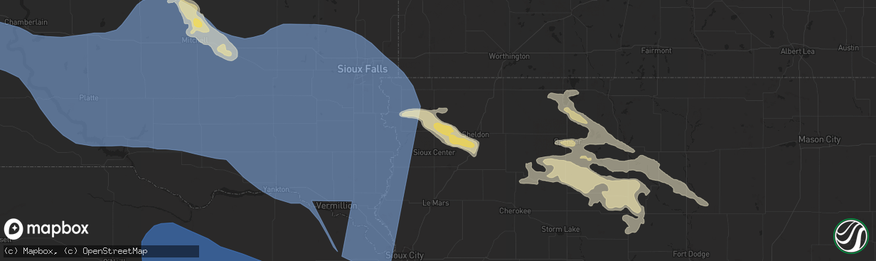 Hail map in Hull, IA on July 29, 2025