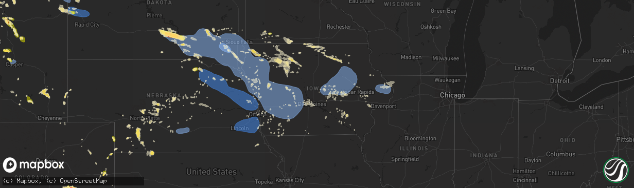Hail map in Iowa on July 29, 2025
