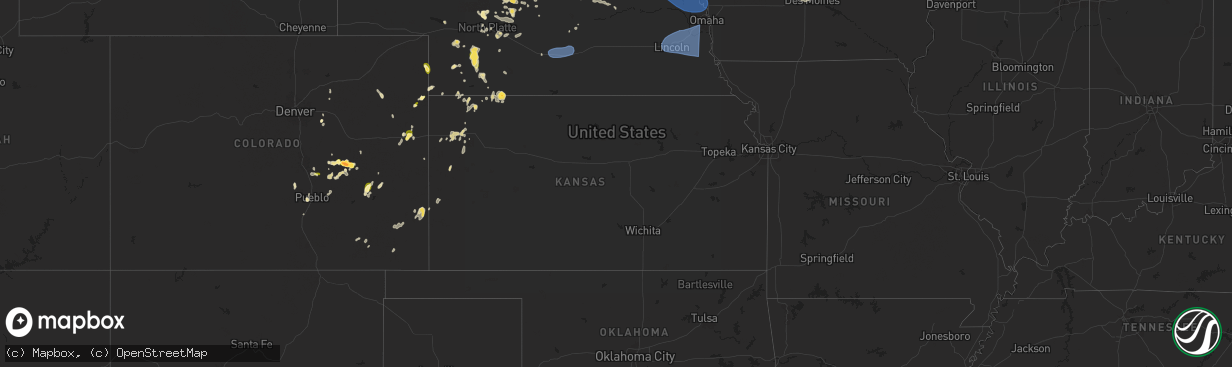 Hail map in Kansas on July 29, 2025