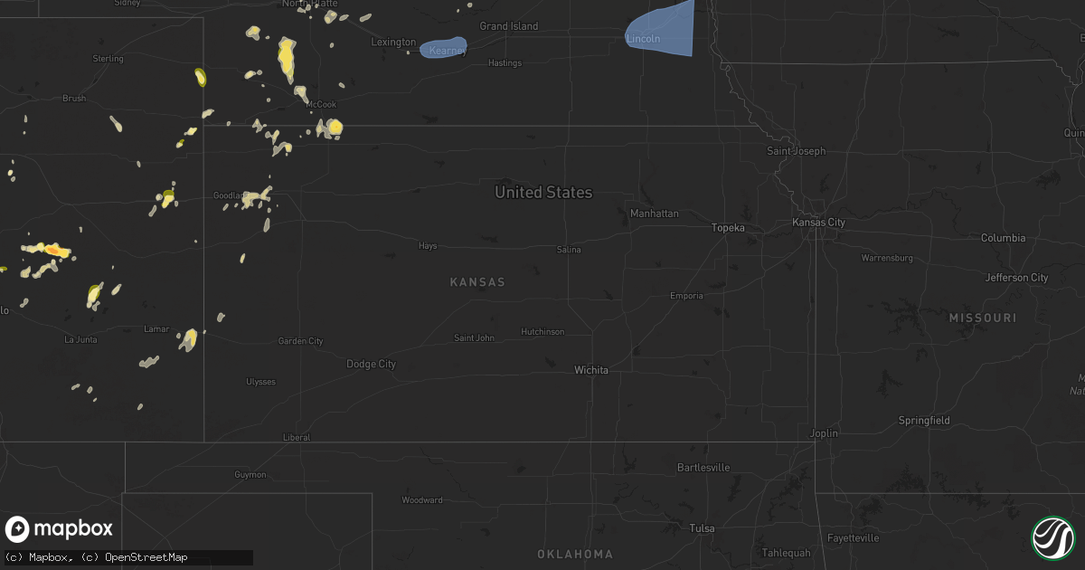 Hail map in Kansas on July 29, 2025