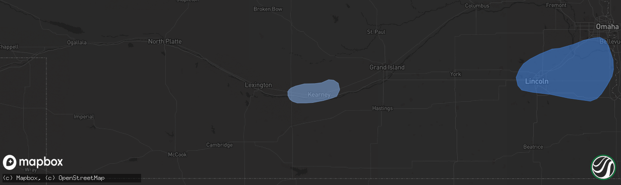 Hail map in Kearney, NE on July 29, 2025