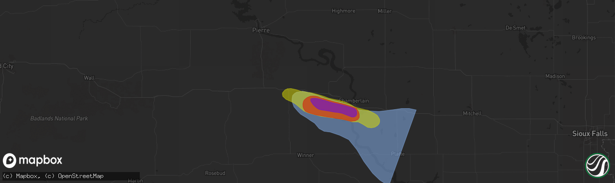 Hail map in Kennebec, SD on July 29, 2025
