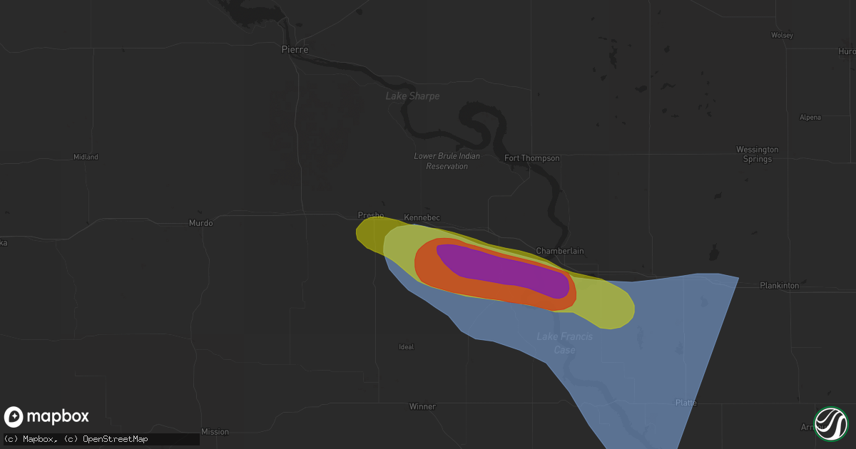 Hail map in Kennebec, SD on July 29, 2025