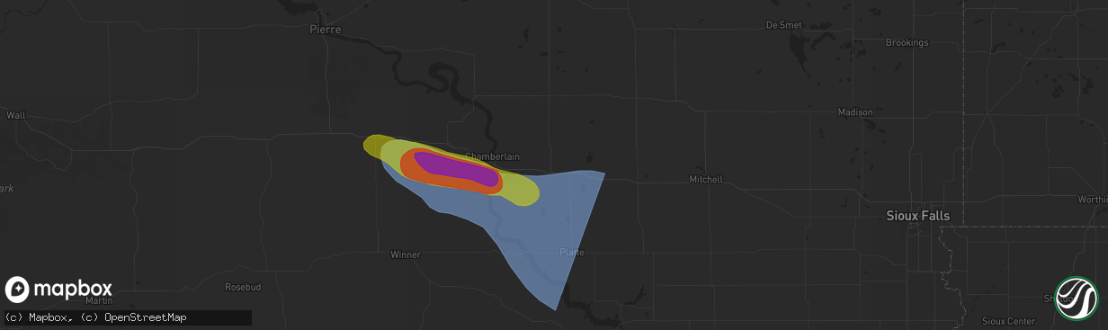 Hail map in Kimball, SD on July 29, 2025