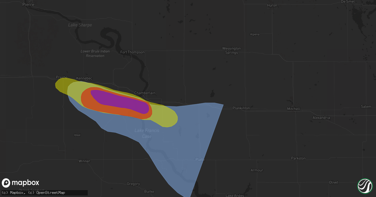 Hail map in Kimball, SD on July 29, 2025