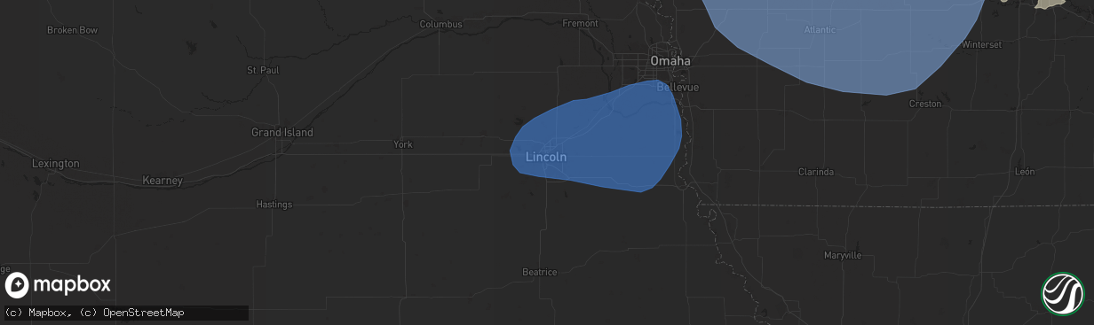 Hail map in Lincoln, NE on July 29, 2025
