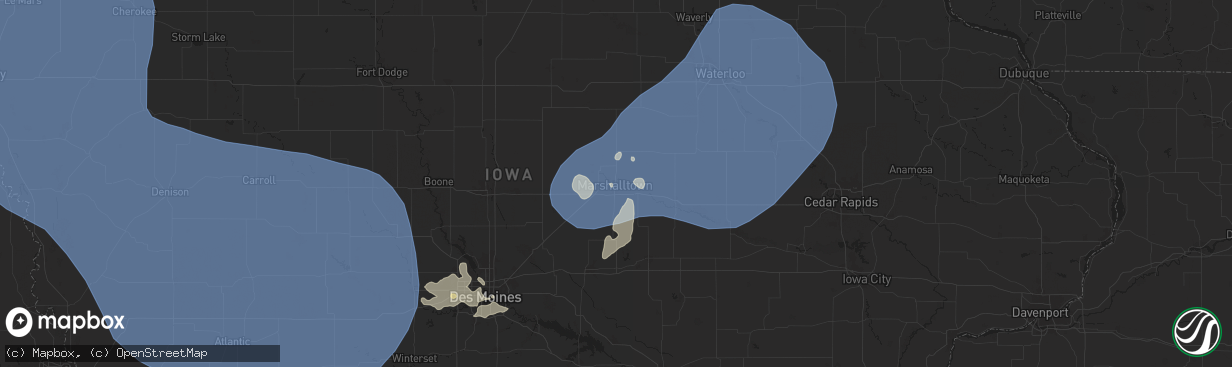 Hail map in Marshalltown, IA on July 29, 2025