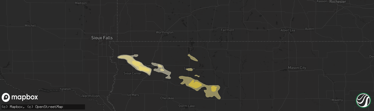 Hail map in Milford, IA on July 29, 2025