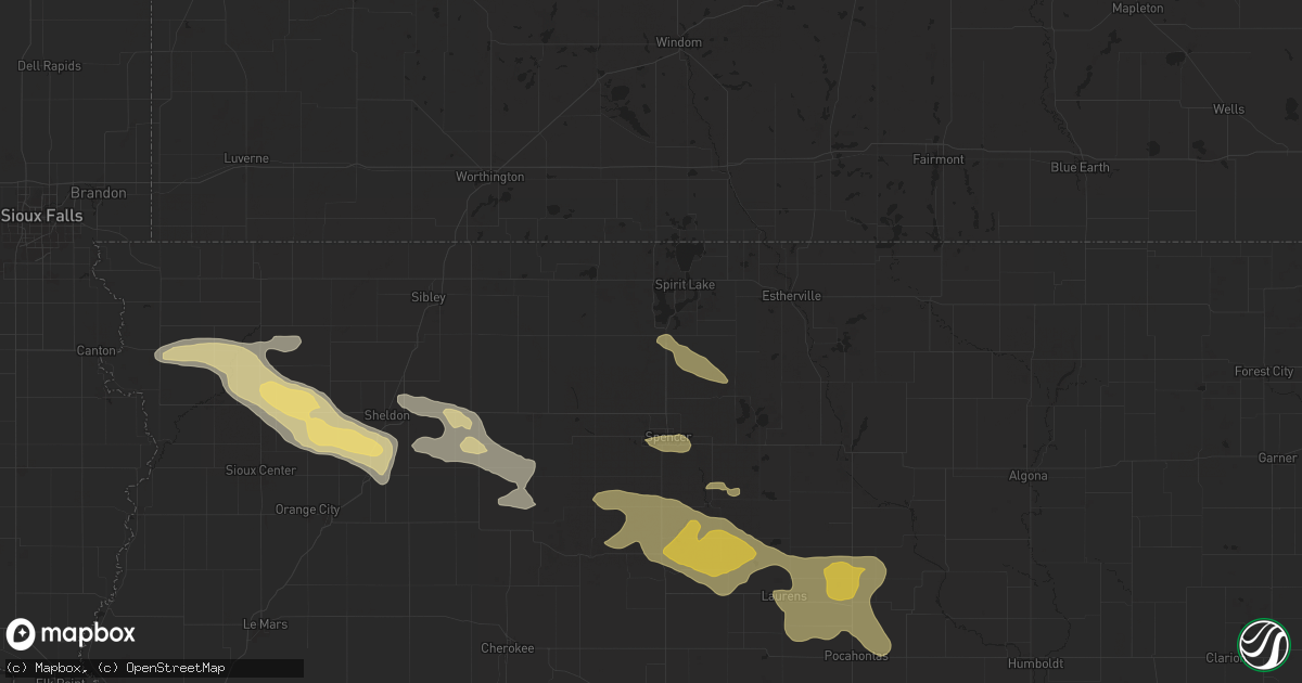 Hail map in Milford, IA on July 29, 2025