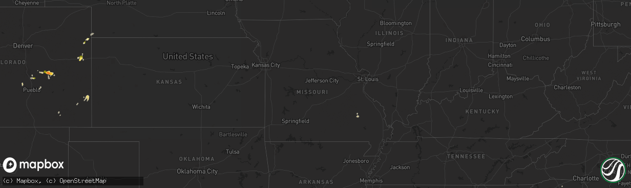 Hail map in Missouri on July 29, 2025