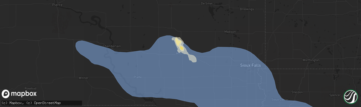 Hail map in Mitchell, SD on July 29, 2025