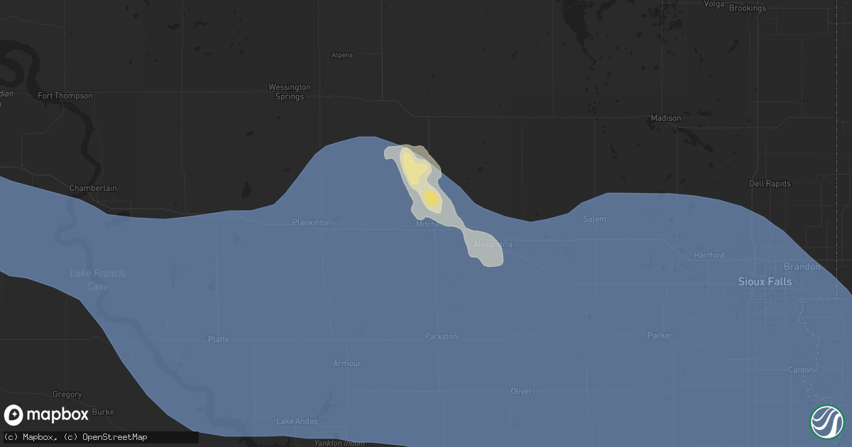 Hail map in Mitchell, SD on July 29, 2025