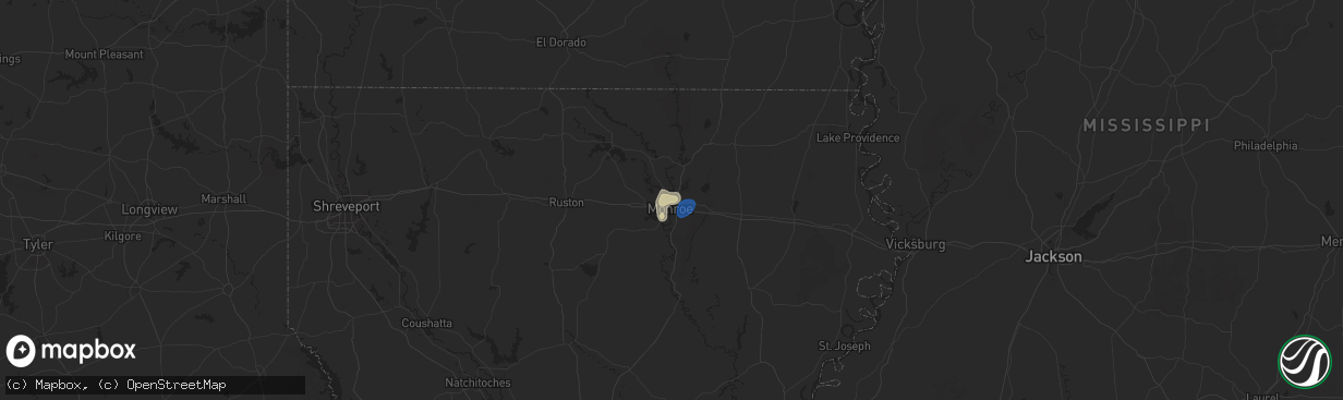 Hail map in Monroe, LA on July 29, 2025