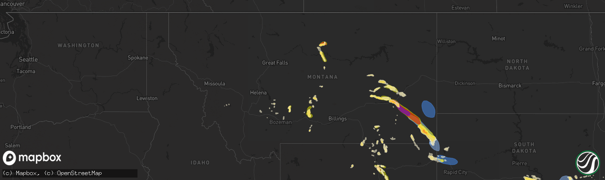 Hail map in Montana on July 29, 2025