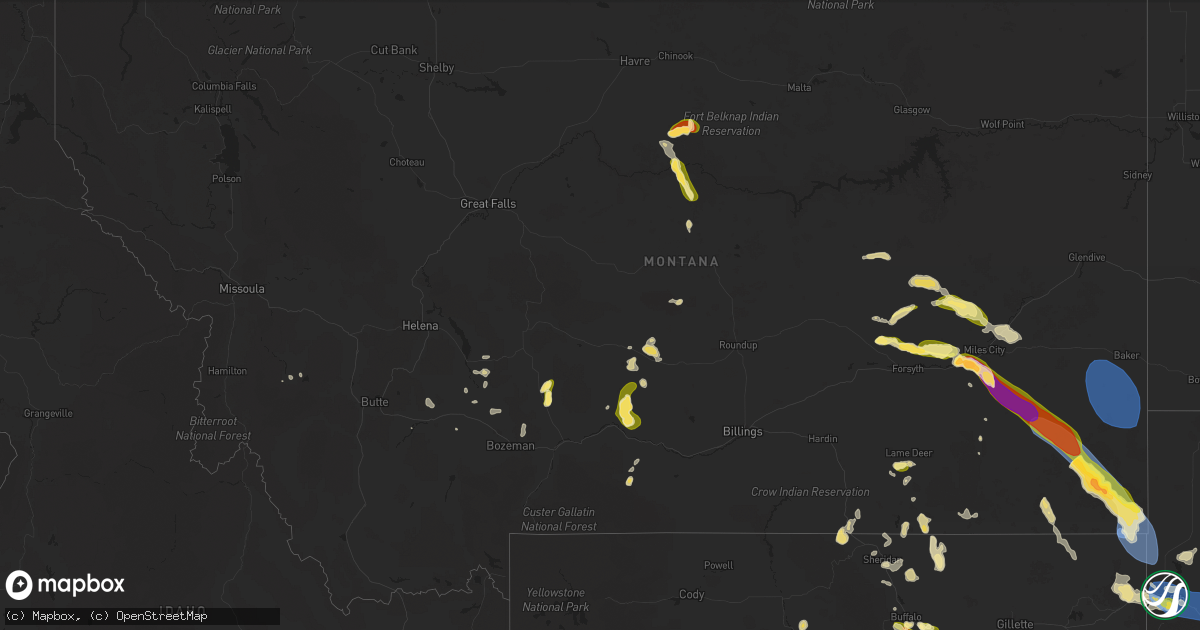 Hail map in Montana on July 29, 2025