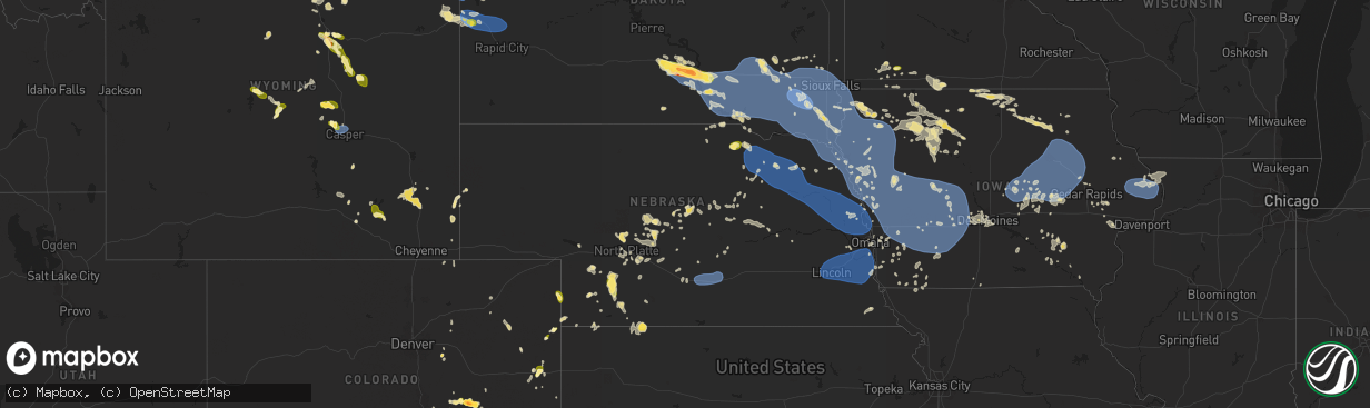Hail map in Nebraska on July 29, 2025