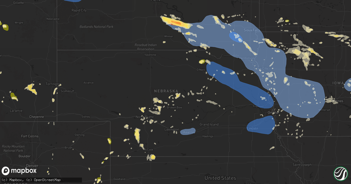 Hail map in Nebraska on July 29, 2025