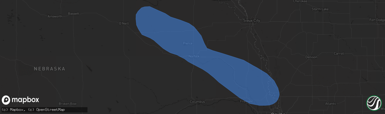 Hail map in Norfolk, NE on July 29, 2025