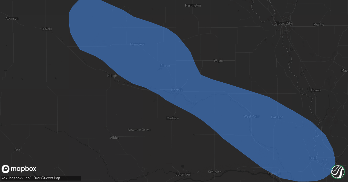 Hail map in Norfolk, NE on July 29, 2025