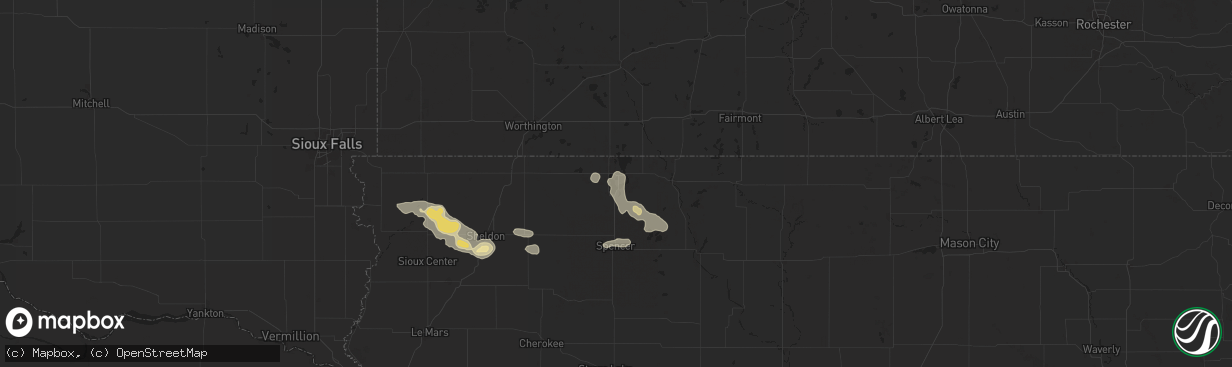 Hail map in Okoboji, IA on July 29, 2025