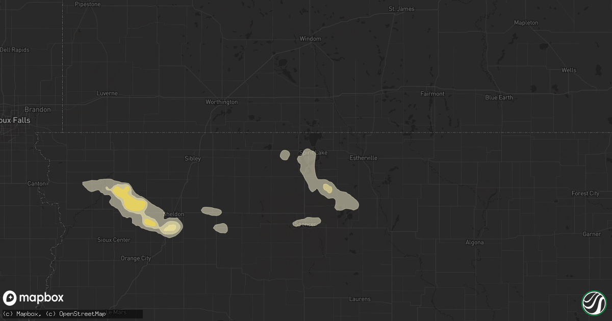 Hail map in Okoboji, IA on July 29, 2025
