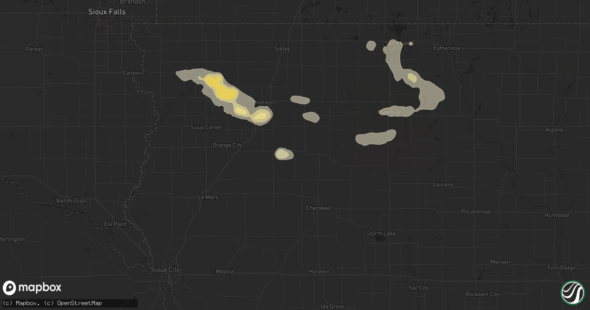 Hail map in Paullina, IA on July 29, 2025