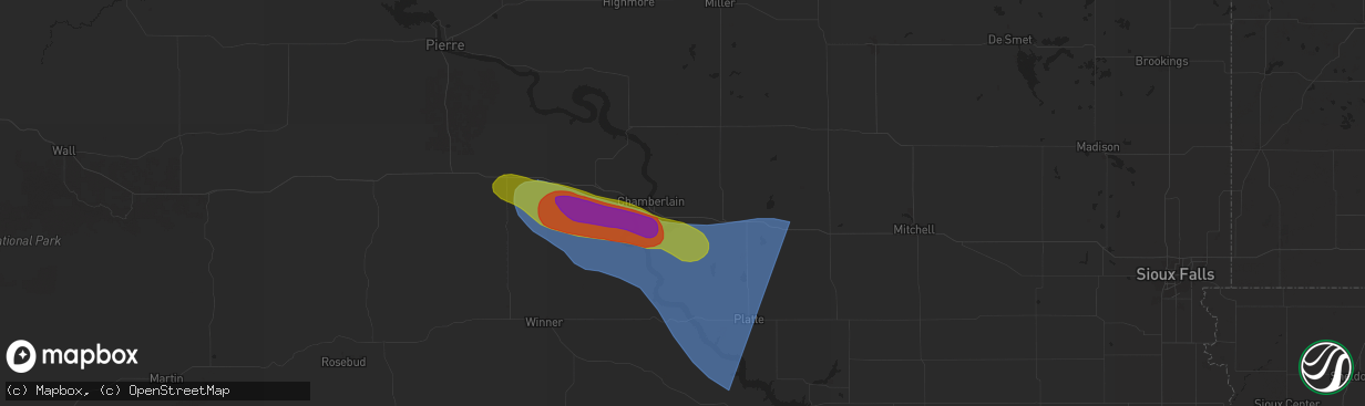 Hail map in Pukwana, SD on July 29, 2025