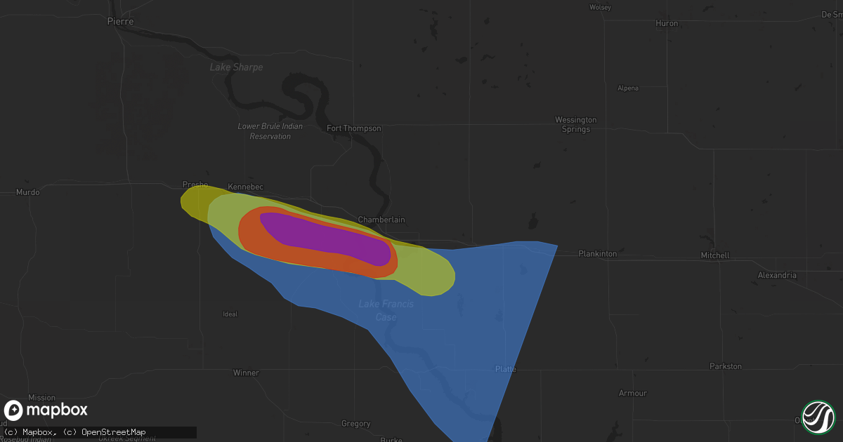 Hail map in Pukwana, SD on July 29, 2025