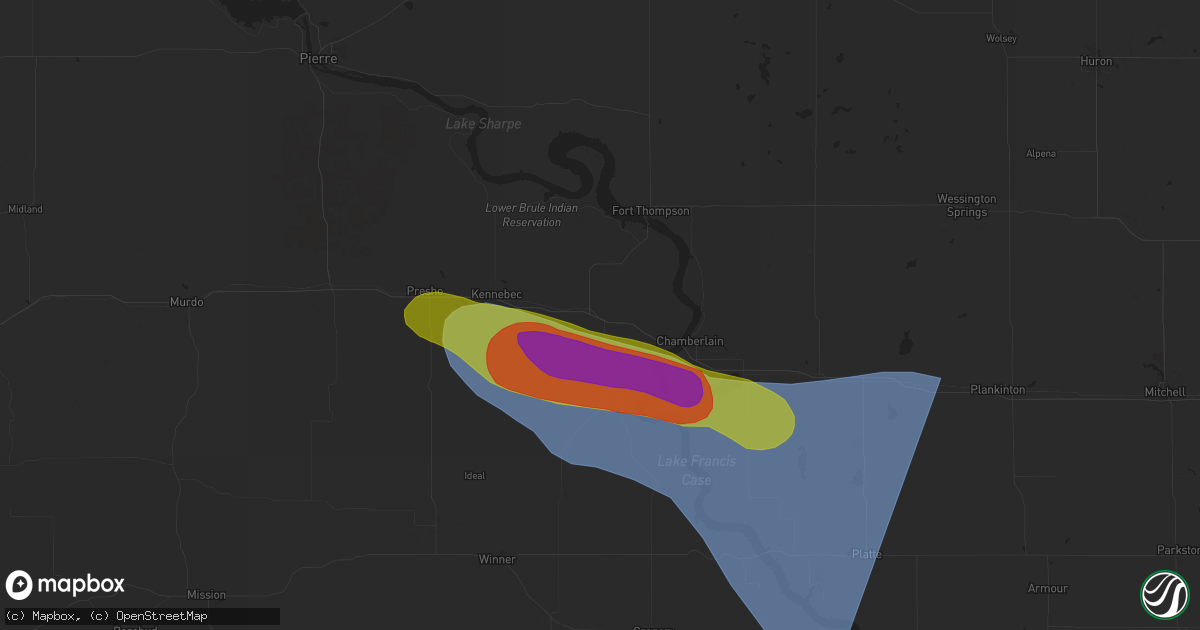 Hail map in Reliance, SD on July 29, 2025