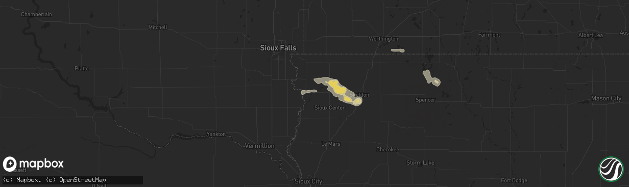 Hail map in Rock Valley, IA on July 29, 2025