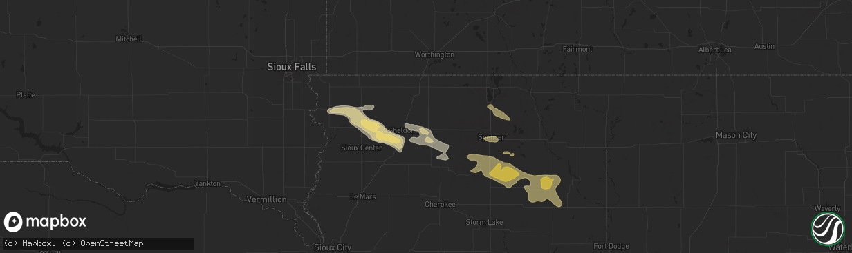 Hail map in Sanborn, IA on July 29, 2025