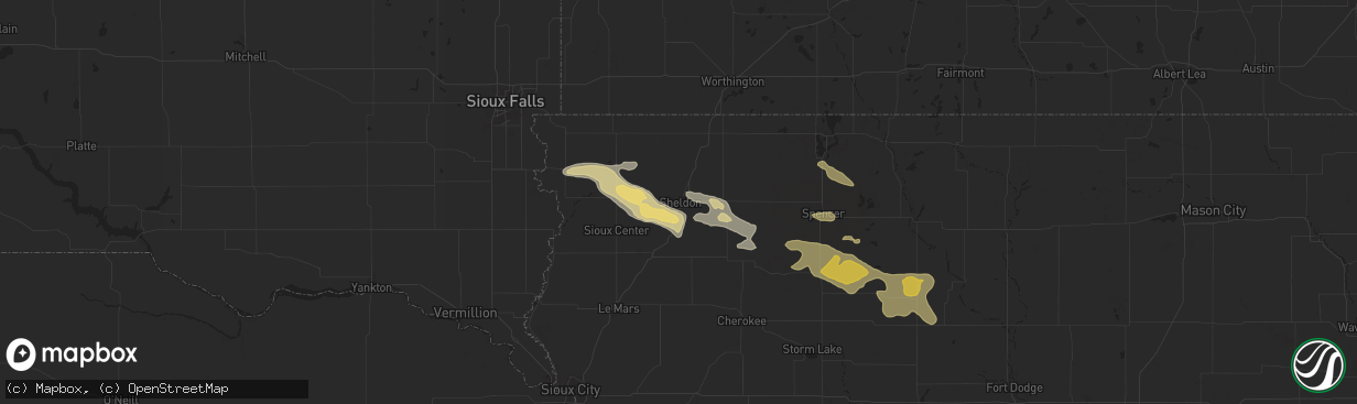 Hail map in Sheldon, IA on July 29, 2025