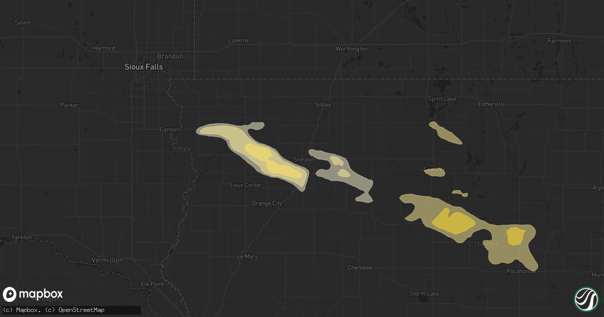 Hail map in Sheldon, IA on July 29, 2025