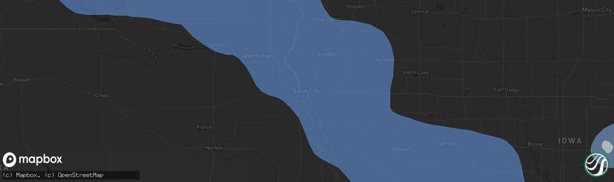 Hail map in Sioux City, IA on July 29, 2025