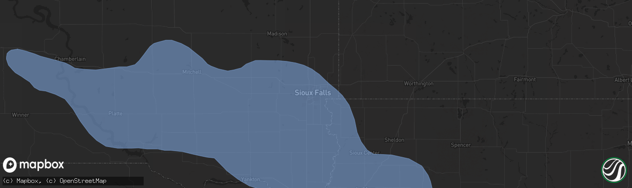 Hail map in Sioux Falls, SD on July 29, 2025