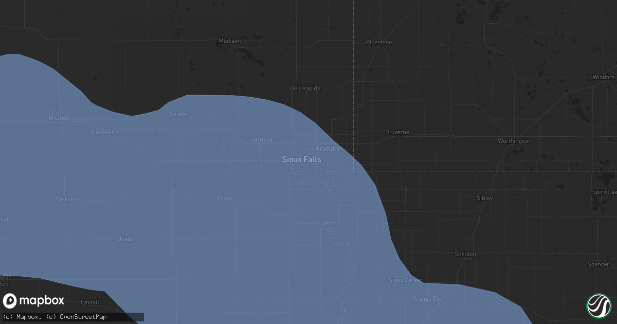 Hail map in Sioux Falls, SD on July 29, 2025